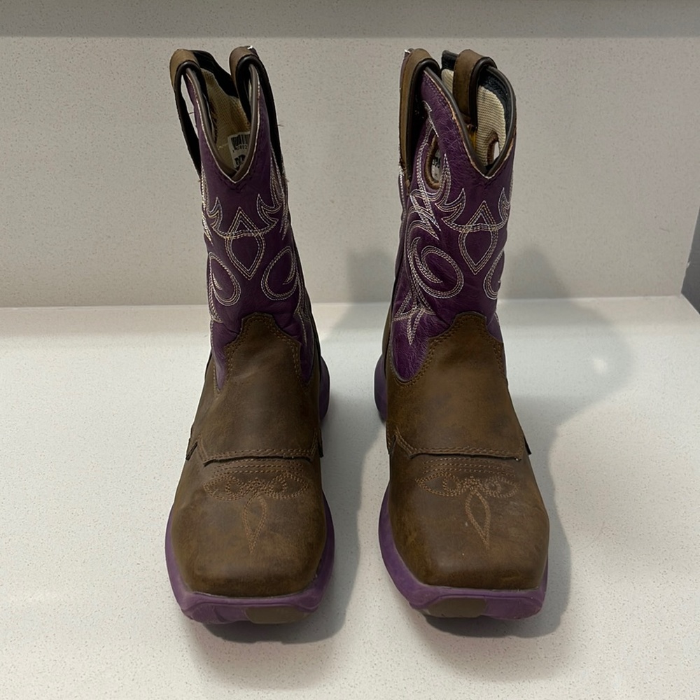 Durango Kid's 8" Western Saddle Boots Tan / Purple Youth Size 2M